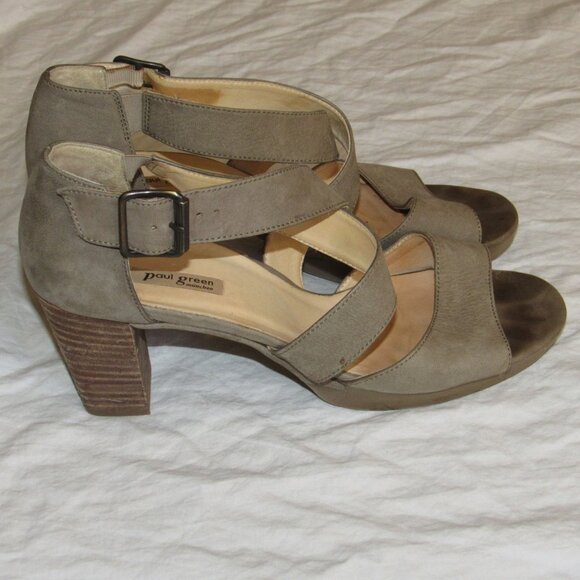 Paul Green Taupe Tan Suede Strappy Platform Chunky Heel Pumps Shoe UK 6 1/2 US 9 - Picture 1 of 5